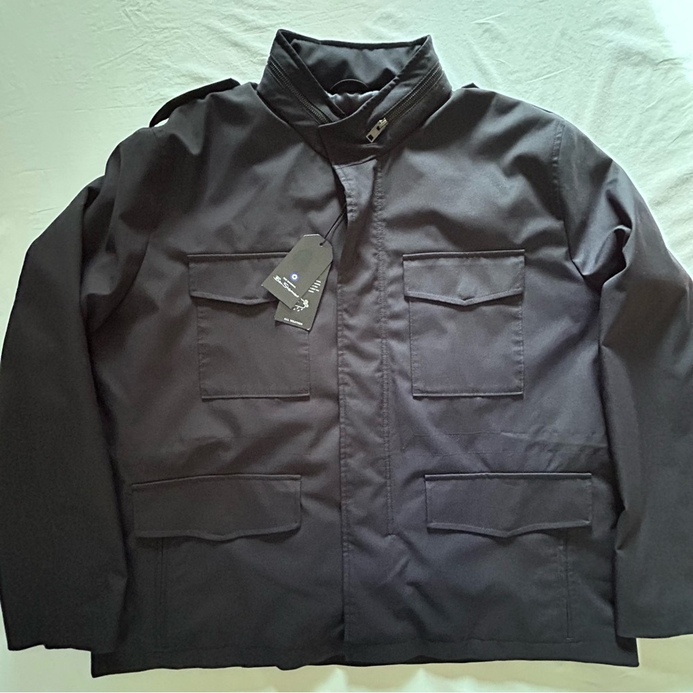 Ben Sherman Navy Field Jacket Hidden Hood Utility Coat Mens
